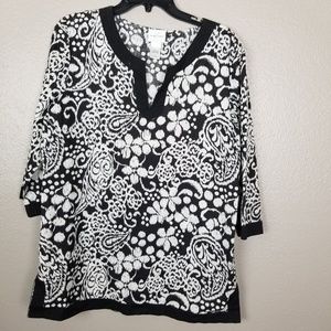 Emma James Black & White 3/4 Sleeve Cotton Tunic L